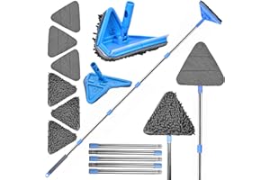 DSV Standard Wall Mop, 77 Inches Long Handle Wall Cleaner with Squeegee, 3-in-1 Wall Cleaner Mop with 3 Microfiber and 3 Chenille Pads, 360° Wall Cleaning Tool for Ceiling, Baseboard, Window, Floor