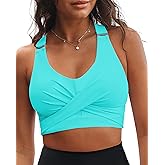 GRAPENT Bikini Tops for Women Twist Front Ruched Bathing Suit Adjustable Crisscross Back Cropped Tankini Swim Top Only