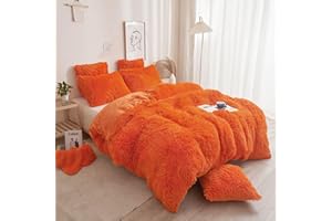 XeGe Plush Faux Fur Duvet Cover Queen Size, Luxury Shaggy Fluffy Orange Comforter Cover 1 PC, Soft Furry Fuzzy Velvet Bedding with Zipper Closure for Bedroom (Queen, Orange)