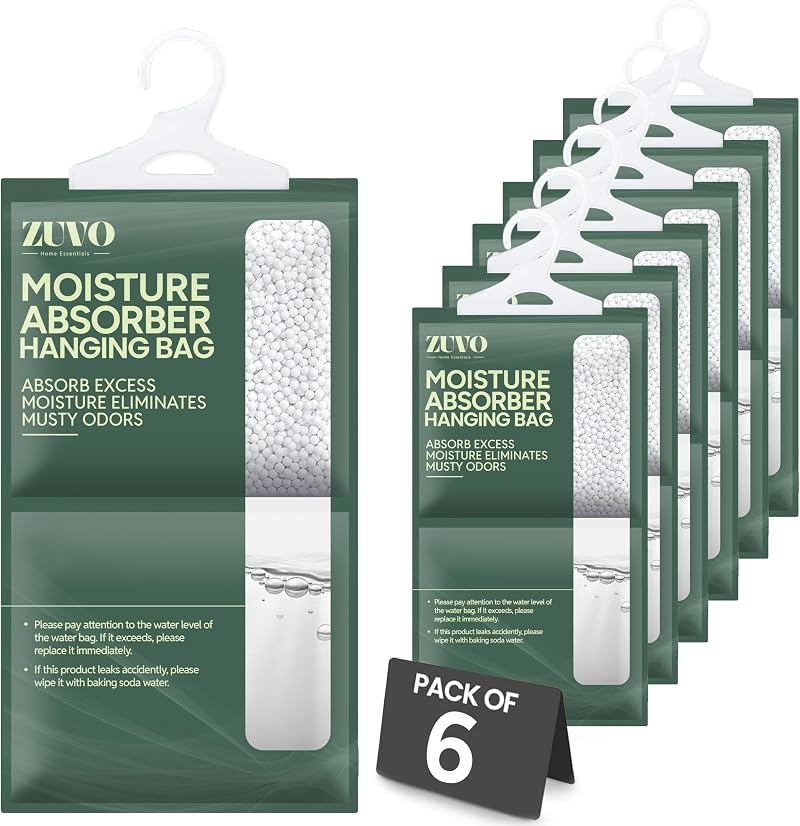 Zuvo Wardrobe Dehumidifier Hanging Bags - Pack of 6 for Moisture Control