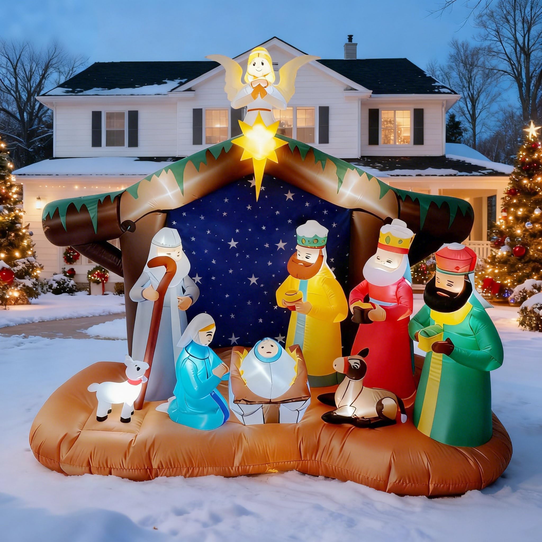 Photo 1 of ** PARTS ONLY ** 8FT Christmas Inflatables Nativity Scene Outdoor Decorations, Blow Up Yard Decor with Built-in LED Lights, Xmas Outdoor Decorations for Garden Lawn Holiday Decor