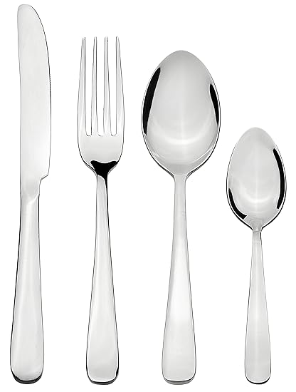 Amazon Brand - Solimo 24 Piece Stainless Steel Cutlery Set, Vintage (Contains: 6 Table Spoons, 6 Tea Spoons, 6 Forks, 6 Knives), Silver