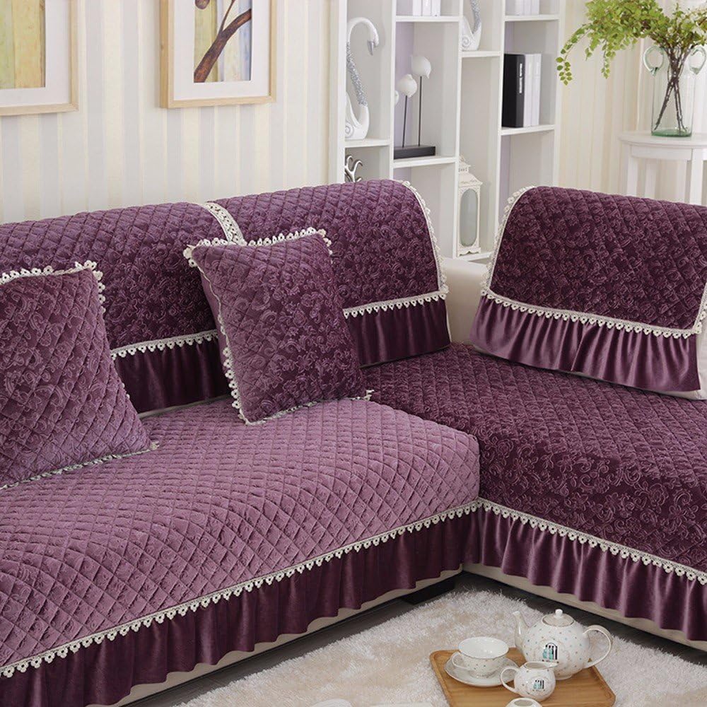 Korean Plush Sofa Mat Fabric Fashion Winter Thickening Plush Non-Slip Sand Hair European Sofa Towel Can Be Customized,Noble Violet,90×160Cm