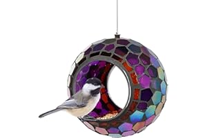 Sunnydaze 6-Inch Glass Mosaic Hanging Bird Feeder for Outdoors - Fly-Through Wild Bird Feeder - Iridescent Purple Mosaic