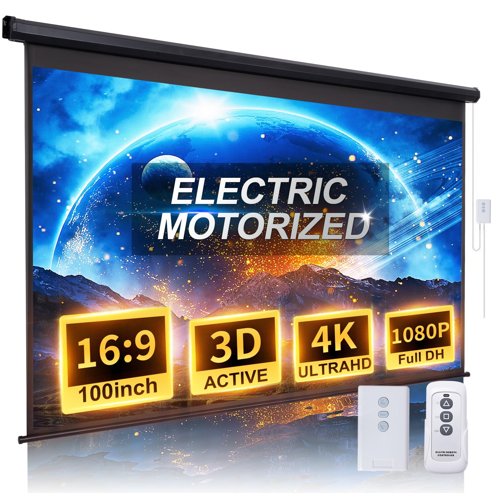 Motorized Projector Screen Pull Down 100 Inch 16:9