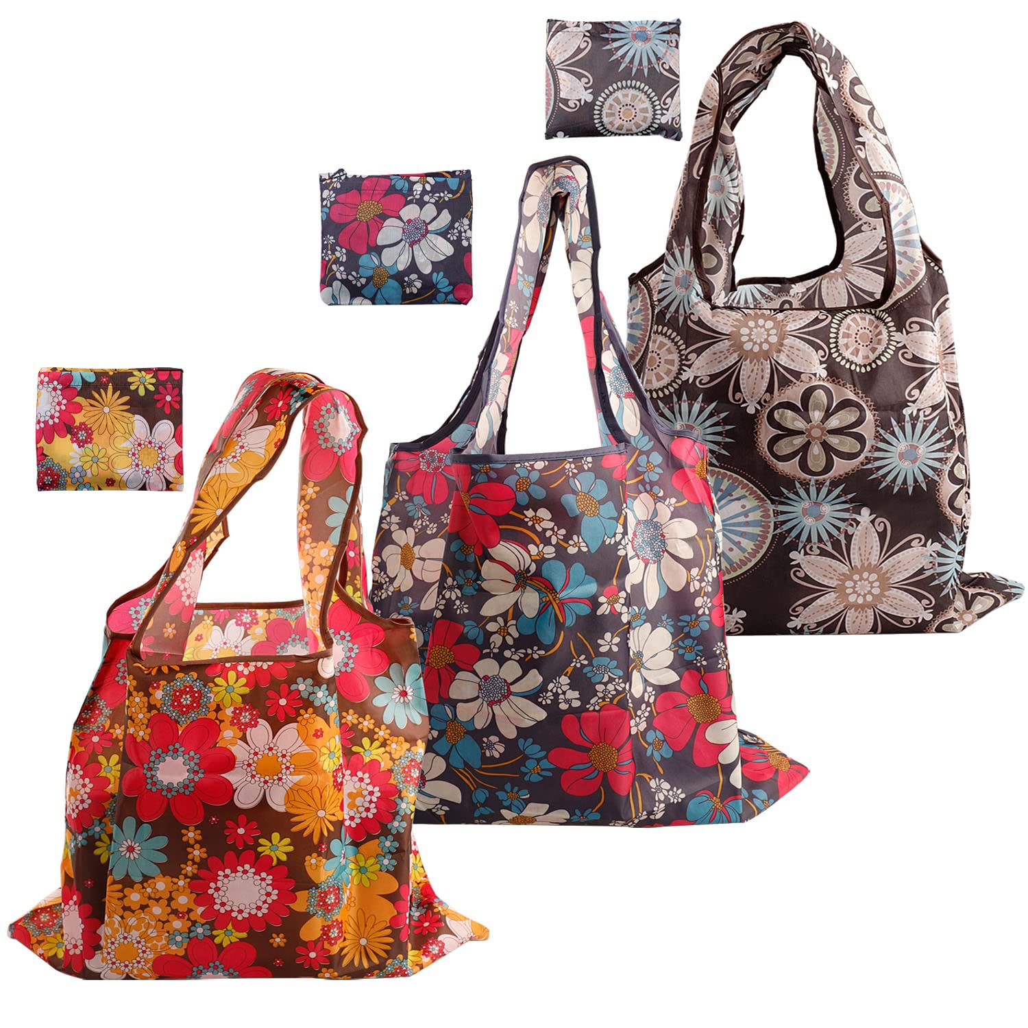 kuou 3 Pcs Large Foldable Shopping Tote Bag, Reusable Eco Waterproof Tote Shopping Bag Grocery Shopping Cloth Bags Easter Tote Bags for Daily Use Holiday Favors