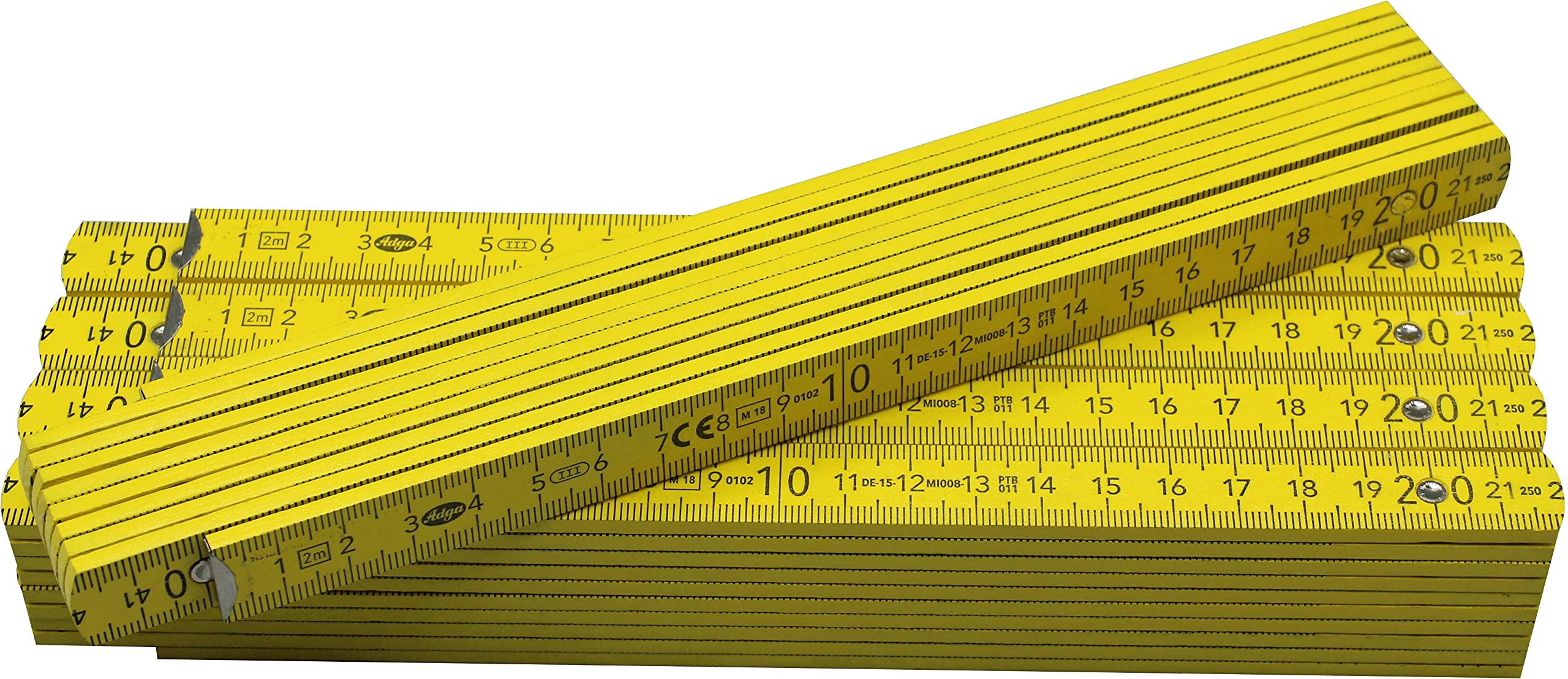 Adga 250 Folding Ruler 2 m with 90°/180° Angle Locking and Angle Scale (30°/45°/60°/75°/90°) – Pack of 5 – Adga 250 Plus Branded Folding Ruler 2 m Made of Beech Wood – Yellow without Advertising Print