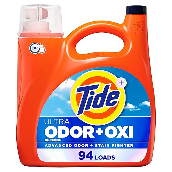 TIDE ULTRA ODOR DEFENSE PLUS OXI LIQUID LAUNDRY DETERGENT, 132 FL OZ, 94 LOADS, ADVANCED ODOR AND STAIN FIGHTING LAUNDRY DETERGENT LIQUID
