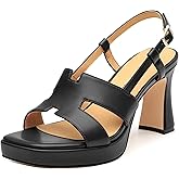 ROSERWISH Womens Platform Heeled Sandals, Open Square Toe Chunky Heels, Strappy Sandals for Women, Leather Insole Dress Shoes for Prom Weeding Bride Party 3.5"