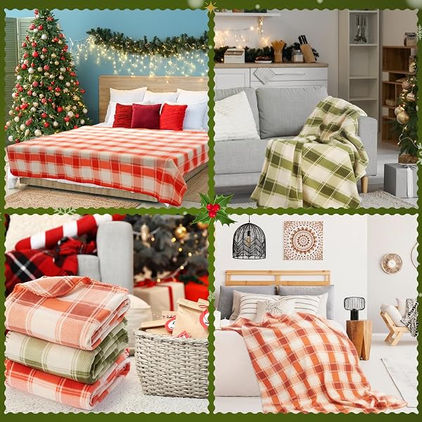 FANFANWIN 48 PCS WINTER PLAID THROW BLANKETS, 60 X 50 INCH COZY FLEECE BLANKET CHECKERED BEDDING CHUNKY RUSTIC MODERN FARMHOUSE FOR HOME BEDDING COUCH CHAIR HOMELESS GIFTS