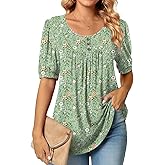 POPYOUNG Women's Tunic Loose Fit Dressy Blouse Ladies Elbow Sleeve Tops Wear with Leggings