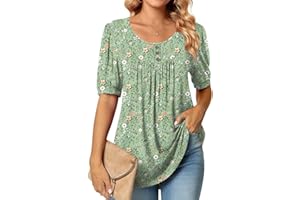 POPYOUNG Women's Tunic Loose Fit Dressy Blouse Ladies Elbow Sleeve Tops Wear with Leggings