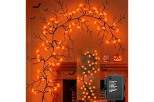 GUTAKZIO [8 Modes & Timer] 6 Ft 54LED Halloween Garland with Lights, Orange Willow Vine Twig Garland Battery Operated Indoor Outdoor Fireplace Table Wall Home Party Halloween Decorations