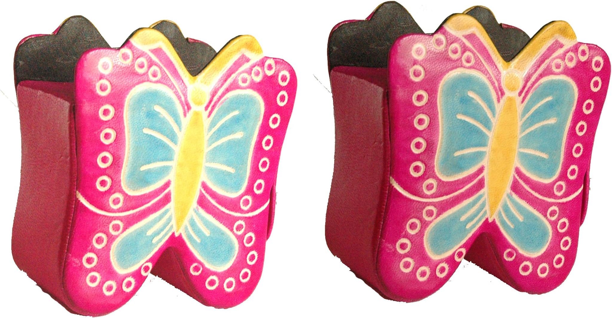 in Support of a Social Cause - Twin Pack Cruelty-Free Leather Piggy Bank, Penny Bank, Money Box. to Develop and Support Habit of Saving. (Yellow Butterfly)