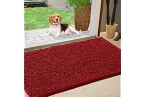 IM HOME Durable Chenille Absorbent Outdoor Doormat 24" x 36", Muddy Washable Door Mats for Dog Non Slip Indoor Doormat Front Inside Doormat for Entryway, Mud Dog Paws, Patio Red Burgundy