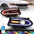 FIONE Projector Multicolor RGB Headlights Assembly Compatible with Dodge Charger 2015-2020 Halogen Model Headlamp with LED DRL & Turn Signal Lights Left & Right (Not Fit Xenon / 2021 Charger)
