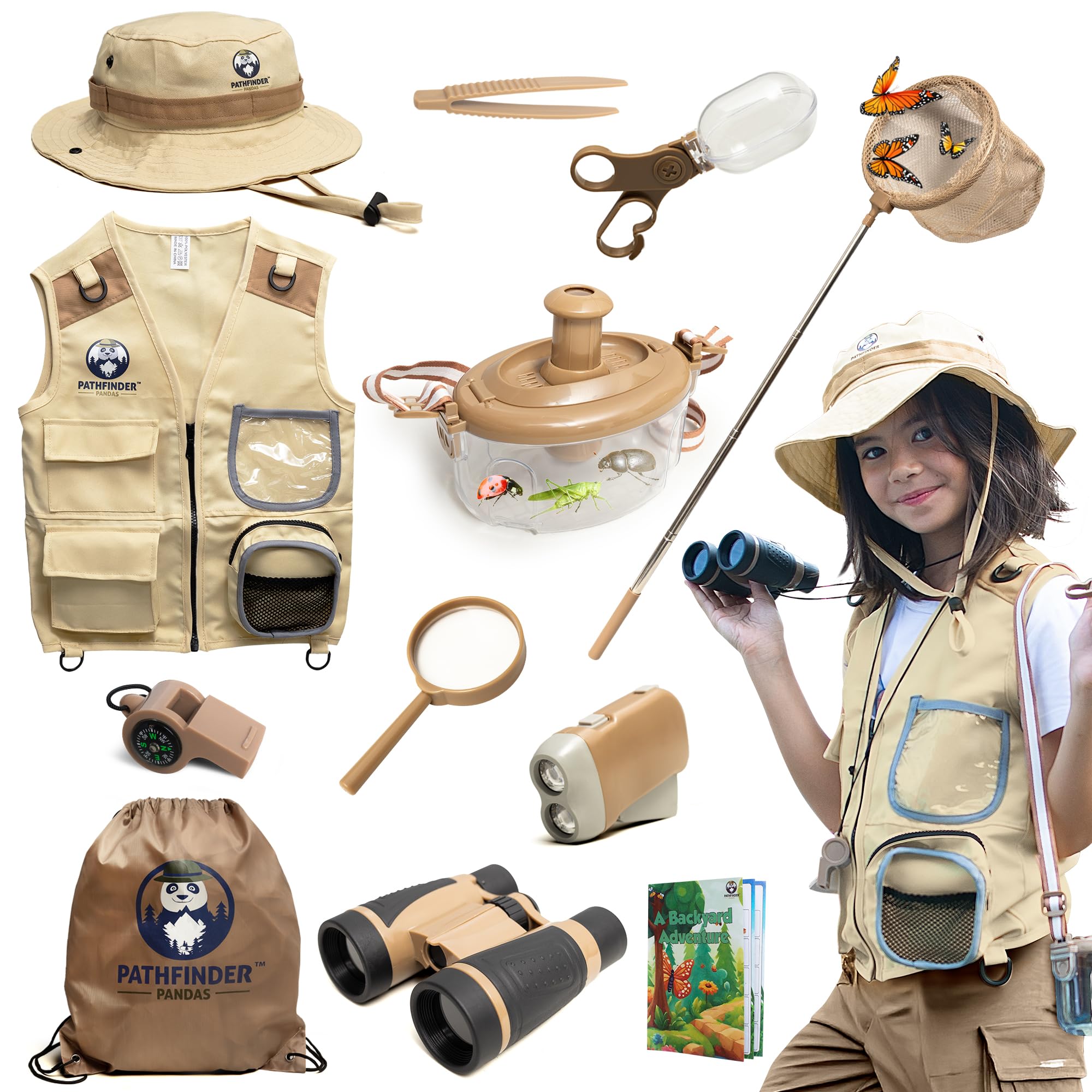 Kids Explorer Kit with Safari Vest, Hat & More - Kids Bug Catching Kit with Adventure Guide & Scavenger Hunt - Cute Dress-Up Zookeeper Costume & Safari Costume for 7-12 Year Old Boys Girls