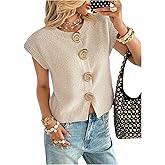 SHENHE Women's Crewneck Cap Sleeve Cardigan Sweater Button Down Summer Knit Vest Cardigan