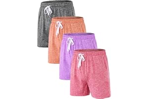 ATTIQOZI 4 Pack Girls Athletic Shorts Quick Dry Basketball Soccer Running Bike Short for Girls with Drawstring Pockets