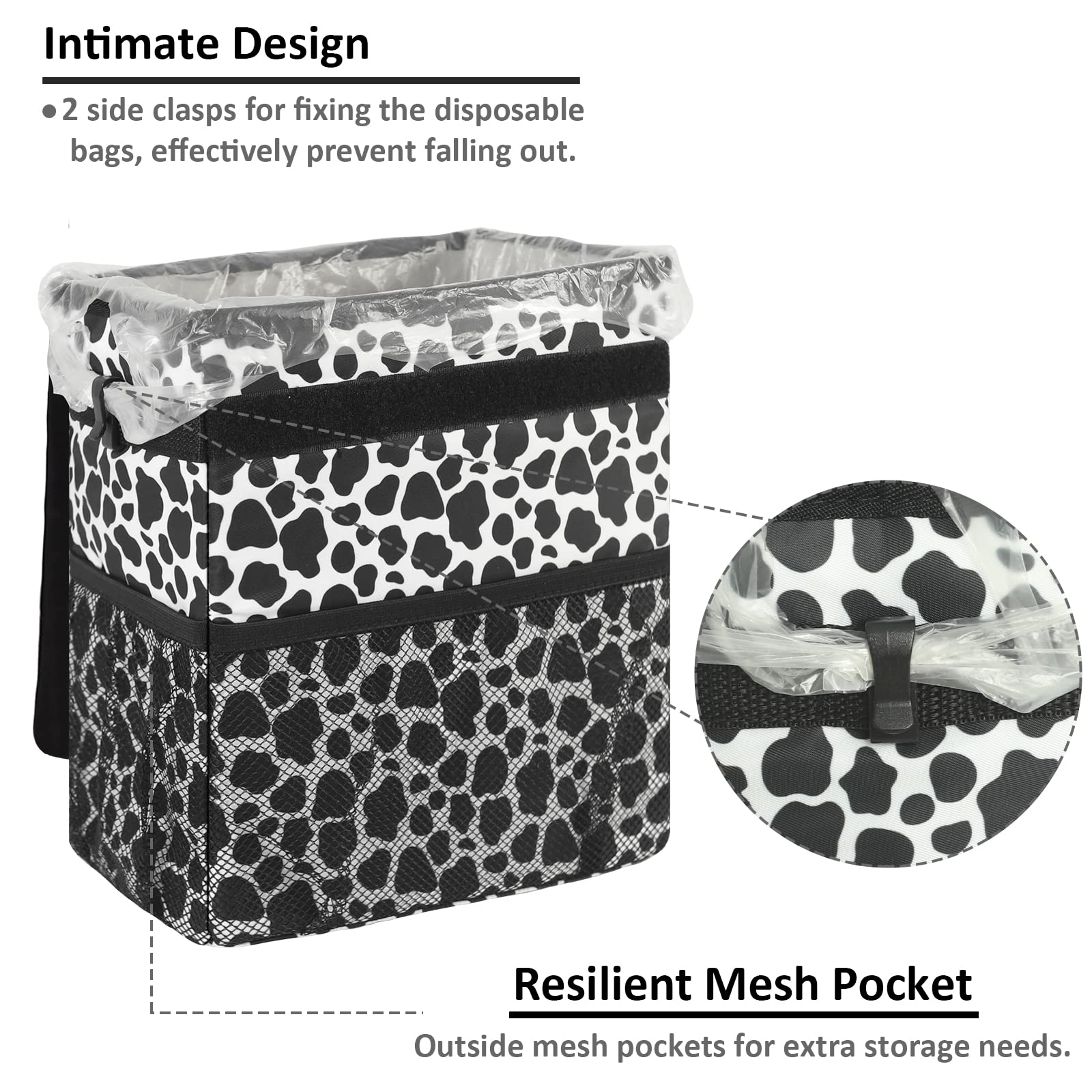 Vankor Car Trash Can for Car Cute,Bag Bin Hanging Waterproof Automotive Garbage Cans Leak Proof Vehicle Trash Can Cow Print
