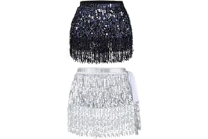 HIWIND Sequin Skirt Sparkle Skirt Belly Dance Hip Scarf Mardi Gras Outfits for Women Space Cowgirl Costume
