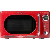 Nostalgia Retro Compact Countertop Microwave Oven - 0.7 Cu. Ft. - 700-Watts with LED Digital Display - Child Lock - Easy Clean Interior - Red