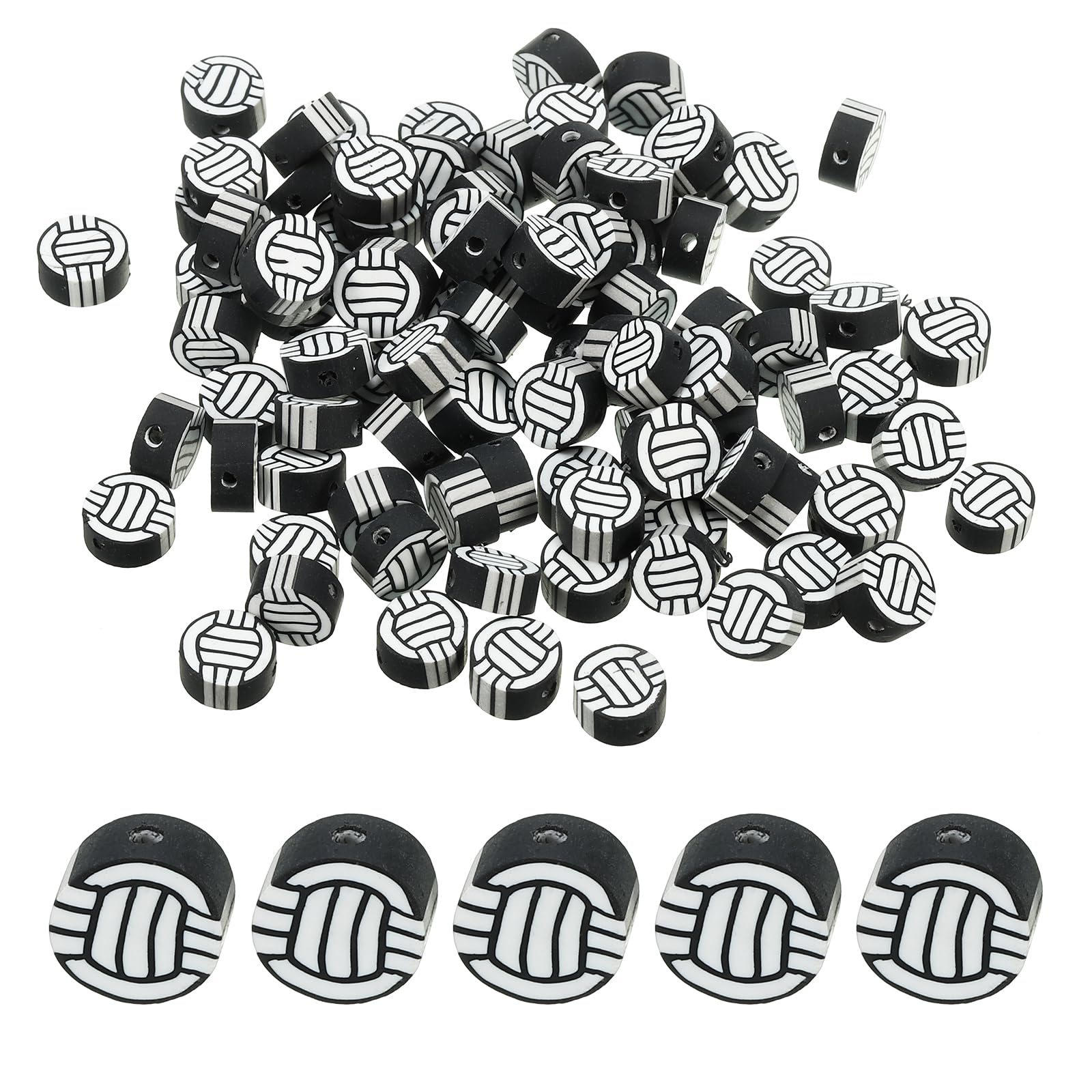 PATIKIL Sports Ball Beads, 100 Pack Opaque Acrylic Sports Beads Clay Softball Beads Spacer Loose Beads Craft for DIY Necklace Bracelet Lanyard Earring Black and White — image 1