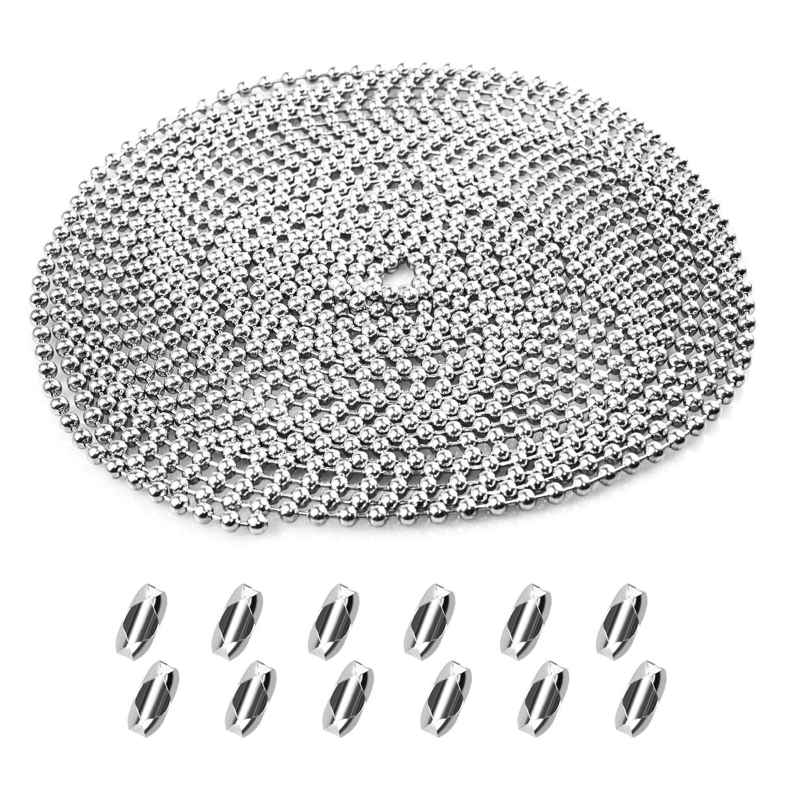 rietegio 6 Meter Roller Blind Chain 4.5mm Stainless Steel Blind Beads Chain with 12 Pcs Blind Cord Connector Silver Replacement Chain for Roller Blind and Vertical Blinds Repair Parts