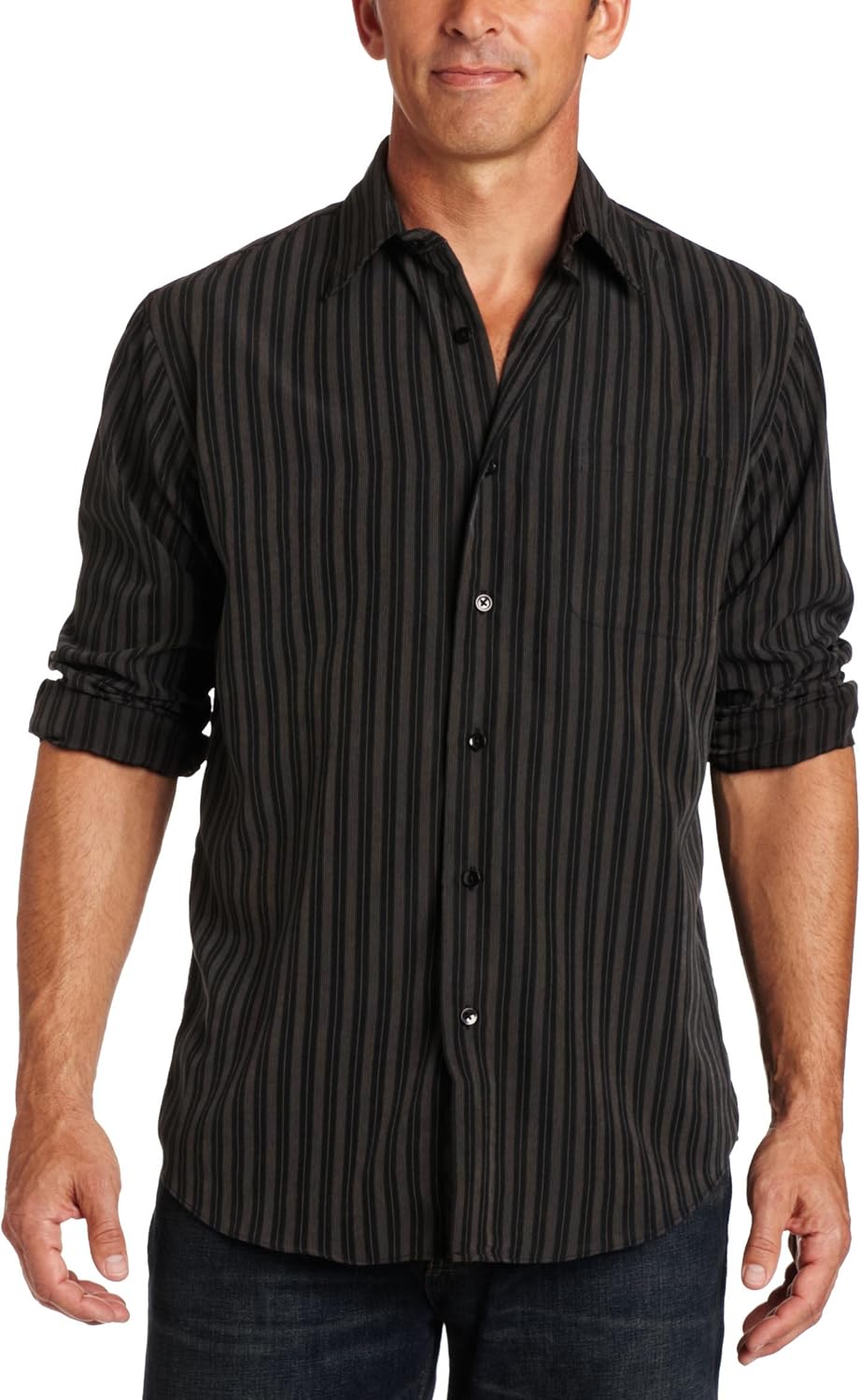 Van Heusen Men's Striped Buttondown, Black, Medium at Amazon Men’s