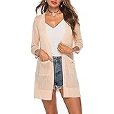 LYHNMW Women's Cardigan Casual 3/4 Sleeve or Long Sleeve Lightweight Open Front Long Knited Cardigan with Pocket
