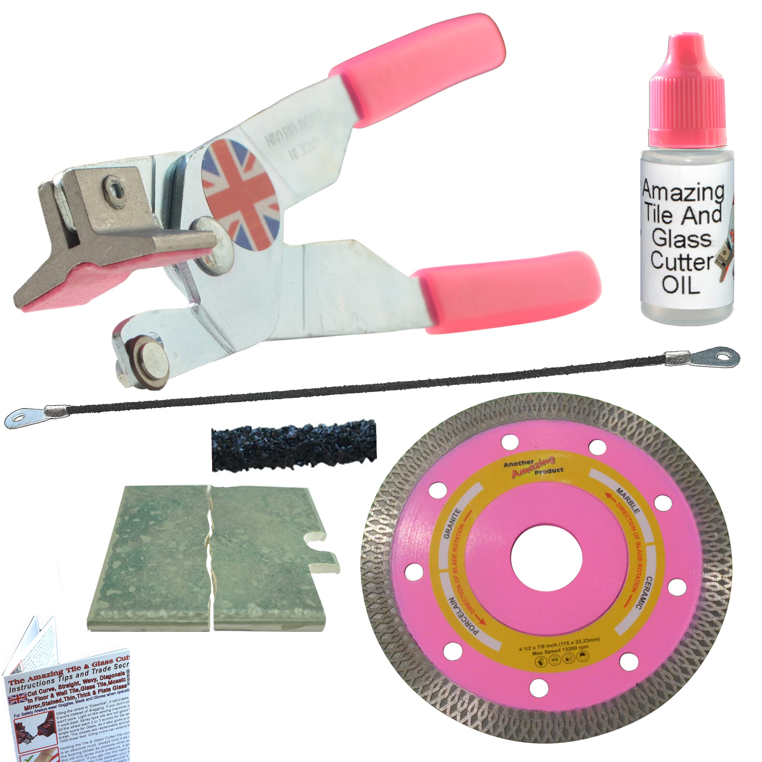 Glass and Tile Cutter Kit 1 Ceramic Tile Cutter 4 1/2" Angle Grinder Blade for Corner Cuts and Electrical Socket Cut Outs in Porcelain Round Hacksaw Blade for Cutting Notches in Ceramic Wall Tiles