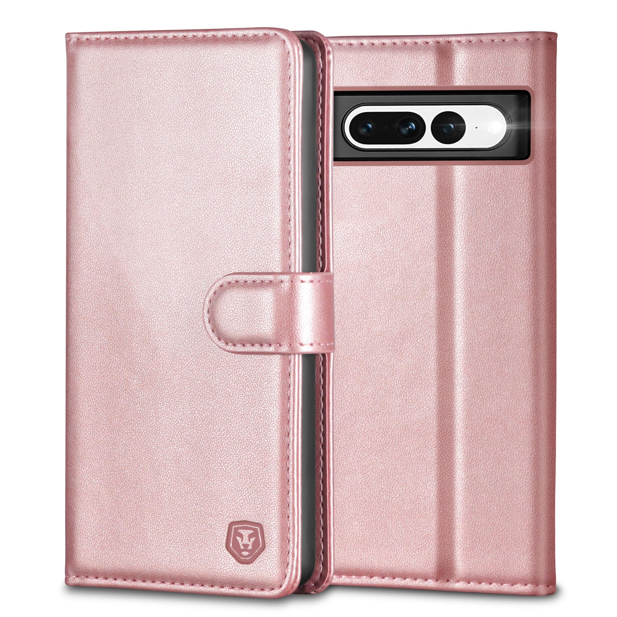 Kuafcase for Google Pixel 7 Pro, 4 Card Slots Magnetic Closure Kickstand Shockproof Protective Phone Case for Google Pixel 7 Pro - Rose Gold — image 1