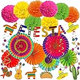ZERODECO Fiesta Party Decorations, Multicolor Fiesta Banner Paper Fans Pompoms Garlands String Festival Theme Swirls for Fiesta Mexican Theme Cinco De Mayo Birthday Carnival Festival Party Supplies