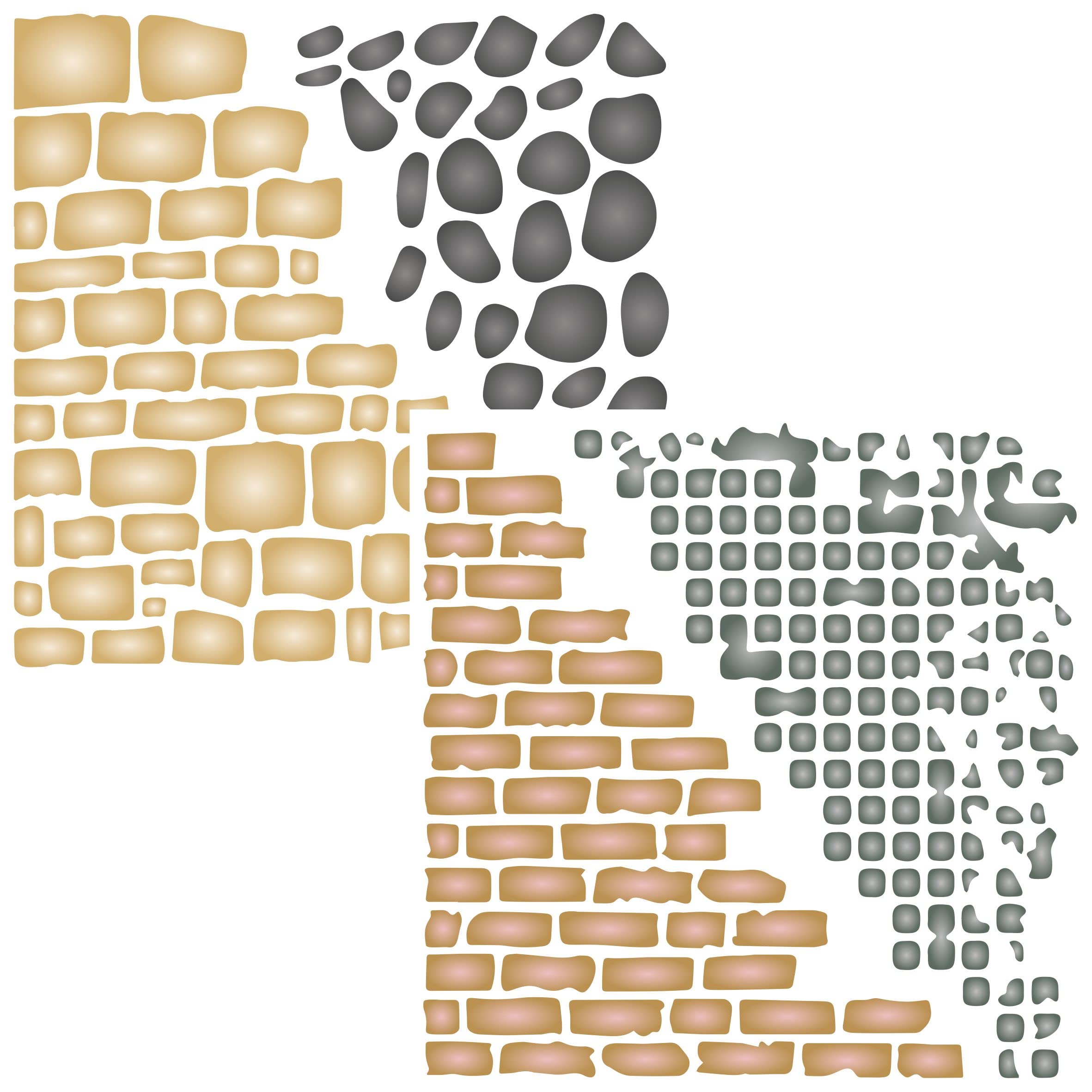 2X Walls Stencil, 2pc / 16.5 x 16.5 cm (M) - Use Layering Stone Brick Rock Flint to add Texture and Design to Mixed Media Backgrounds Stencils for Painting Template