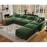 CDCASA 154" Oversized Modular Sectional Sofa, Comfy U-Shaped Cloud Couch w/ 3 Movable Ottomans, 7-Seater Chenille Deep Seat Modern Sofa Couch for Living Room, DIY Combination, Green