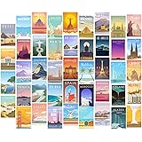 Herzii Prints Vintage Travel City Posters Collage Kit For Wall, 44 Pcs 4x6’’ Size - Trendy Cities Travel Vintage Poster Set -