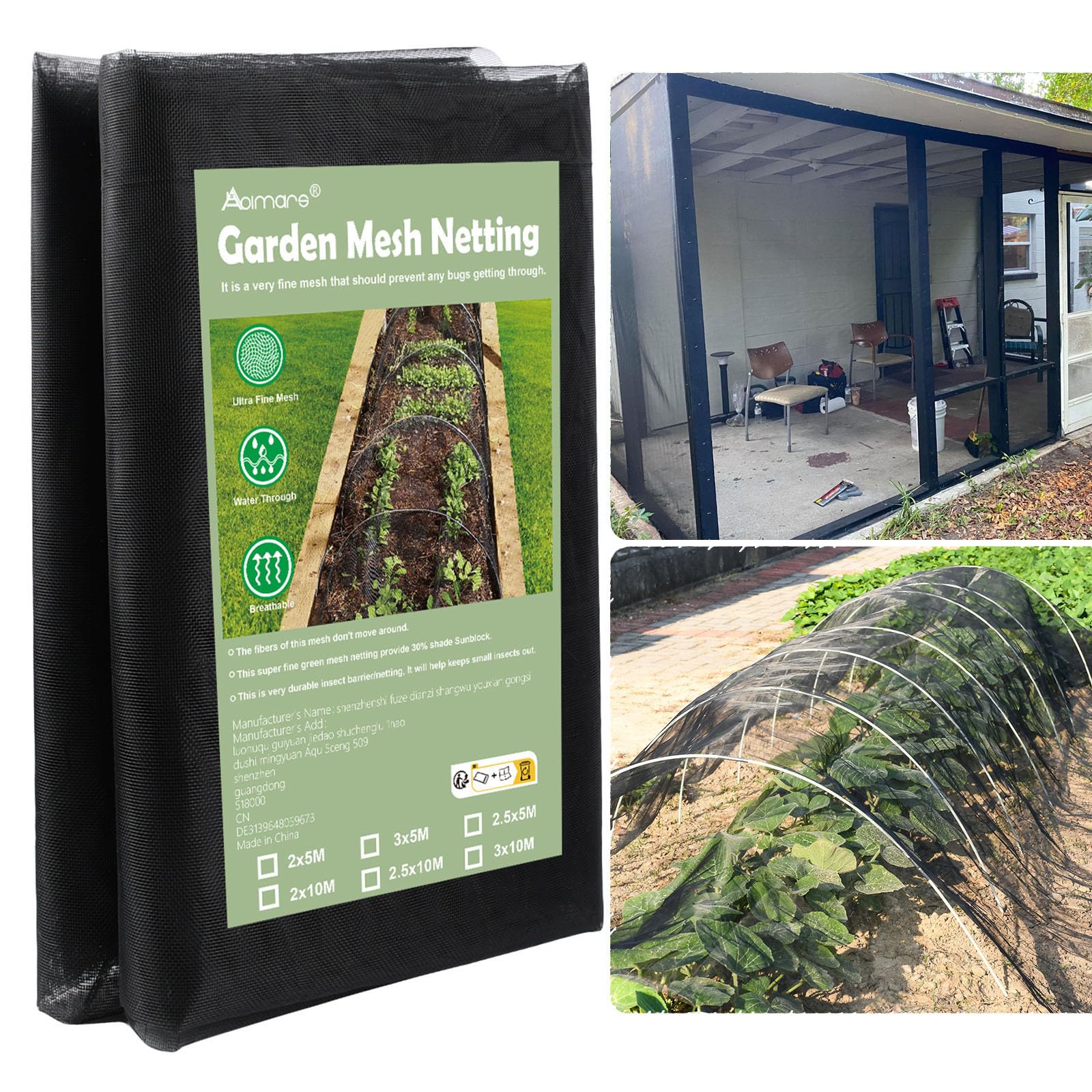 Abimars Thicker Black Garden Insect Mesh Netting 2 x 10m – Ultra Fine Garden Netting Mesh Veg Patch Cover for Brassicas, Cabbage & Vegetables, Grass Seed Cover, Helps Deter Butterflies