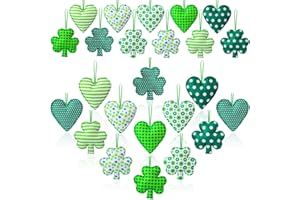 XLSXEXCL 24 Pcs St. Patrick Day Hanging Ornaments, Shamrocks & Heart Felt Bauble Large Felt Shamrocks Ornaments for Saint Patrick's Day Tree Shelf Decor Party Favors Supplies