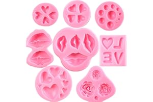 MAGIGIFT Valentine's Day Fondant Molds Set, Valentine's Day theme Silicone Chocolate Candy Mold for Cake Cupcake Polymer Clay Crafting Project -Lips, Rose, Heart, LOVE, Dot etc. (8 pack)