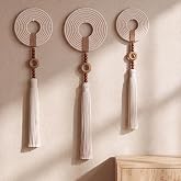 Tegeme 3 pcs Macrame Wall Hanging decor, Woven Tassel, Beige, Wood | Large Boho Macrame Wall Hanging Spherical Knot Tapestry with Long Fringe Handmade Cotton Yarn Art for Living Room