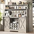 BestHaped 55'' Farmhouse Coffee Bar Cabinet with 3 Tier Storage Hutch, Coffee Bar Station with Sliding Barn Door, Hutch Storage Cabinet with 12 Wine Racks & 9 Hooks for Kitchen Dining Living Room