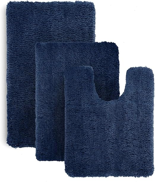 Amazon Com Luxe Rug Royal Blue Plush Bathroom Rugs Set Bath Shower Mat W Non Slip Microfiber Super Absorbent Rug Alfombras Para Banos 3 Dark Blue Home Kitchen