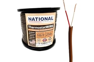 18/2 250Ft. NATIONAL Wire&Cable Thermostat Doorbell HVAC Heating Control Professional Cable Wire - Made in USA - 100% Solid Copper Conductors, CL2 ETL Listed, Low Voltage Applications Use