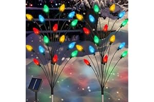 NEWHALE Set of 4 C7 Solar Christmas Decorations, 8 Modes Solar Swaying Garden Lights, Solar Landscape Pathway Stake Lights, Outdoor Vintage Solar Christmas Lights Decor, Upgraded Base on Solar Firefly Light