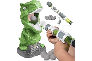 Discovery Hungry T-Rex Feeding Game, Carnival Style Shooting Target Competition for Kids, 8 Indoor Safe Foam Balls with Air Launcher, Electronic LCD Screen with Lever Tongue, Great for Ages 6 & Up