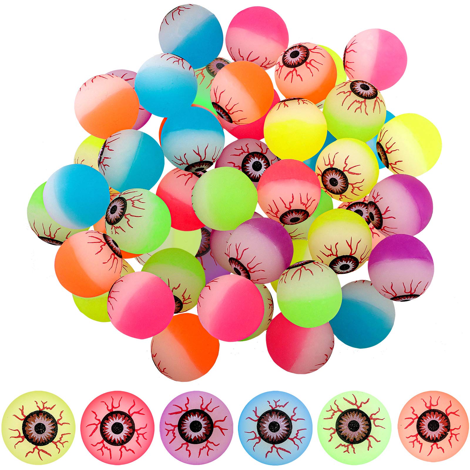 ELCOHO 24 Pieces Glow in the Dark Bouncing Eyeballs Halloween Bright Bouncing Balls for Trick or Treat or Halloween Favors