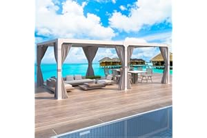 YOLENY Louvered Pergola 10x20, All Aluminum Pergola with Adjustable Rainproof Roof, Outdoor Pergola with Curtains and Nets for Patio & Garden, White