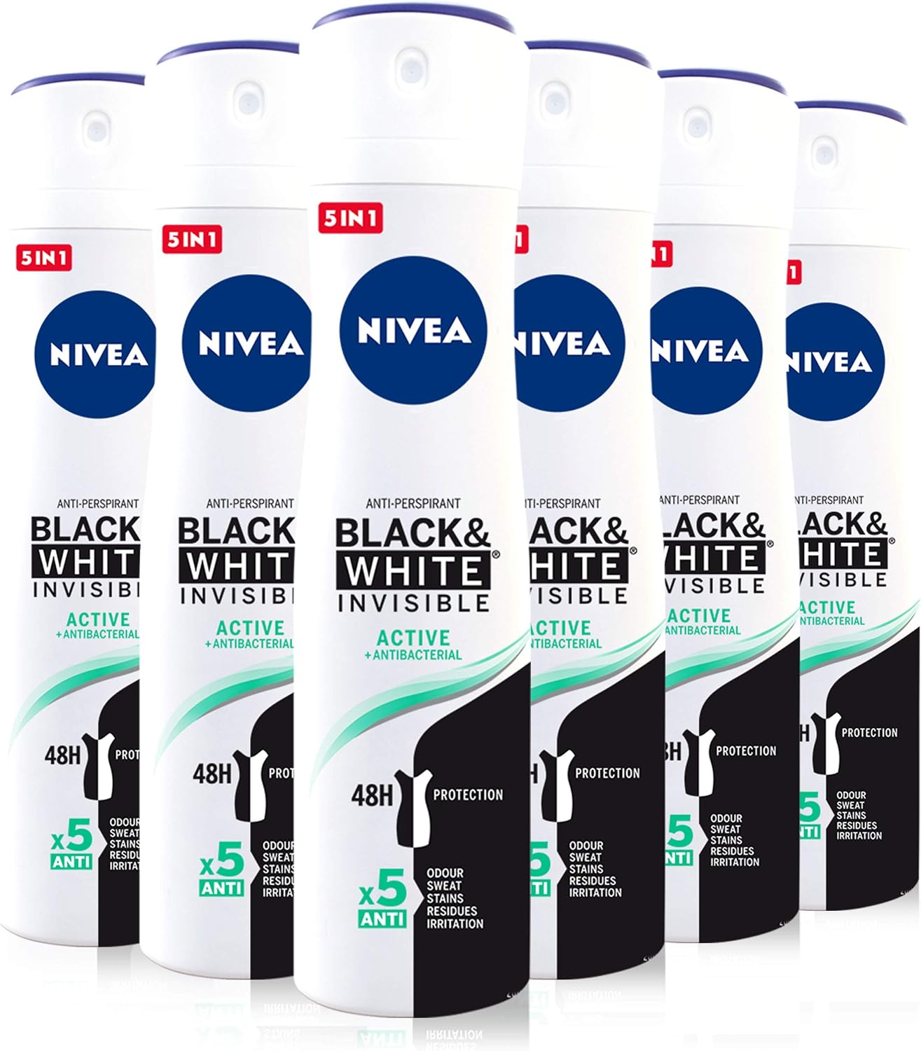 Nivea Nivea Invisible Spray for Black & White Active - 200 ml - Pack of 6, 200 ml (Pack of 6)