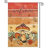 Tikeciti Fall Thanksgiving Harvest Mushroom Welcome Garden Flag 12 x 18 Inch Double Sided, Autumn Grateful Vintage Burlap Small Yard Flag Farmhouse Seasonal Holiday Patio Outdoor Outside Decoration