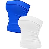 OLCHEE Womens 2PK Tube Tops Off Shoulder Seamless Ribbed Strapless Sleeveless Side Ruched Slim Fitted Summer Going Out Top